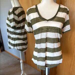 Striped Green and White V-Neck Women's Top